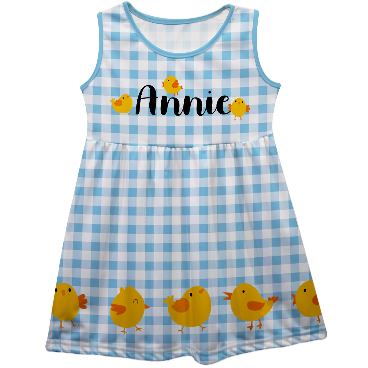 Chicks Personalized Name White and Light Blue Plaid Tank Dress