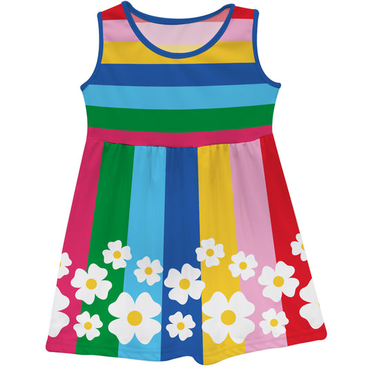 Flowers Rainbow Pink Yellow and Green Stripes Tank Dress