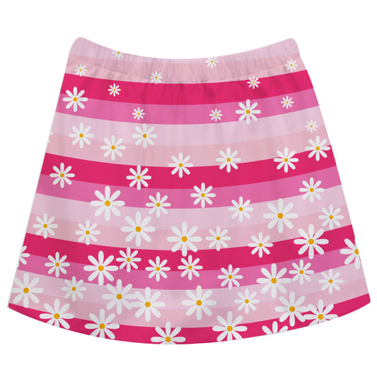 Flowers Print Light Pink and Hot Pink Stipes Skirt
