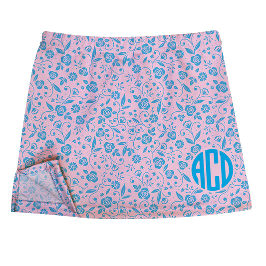 Flowers Print Monogram Pink Skirt With Side Vents