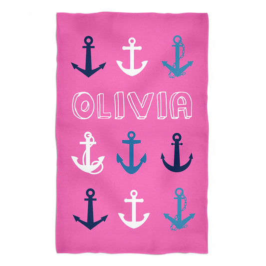 Anchors Personalized Name Pink Towel 51 x 32""
