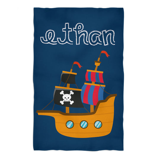 Boat Pirate Personalized Name Navy Towel 51x 32""
