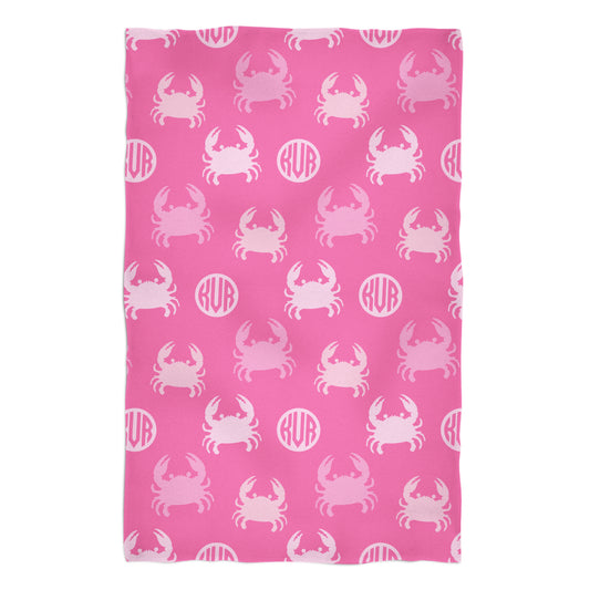 Crabs and Personalized Monogram  Print Pink Towel 51x 32""