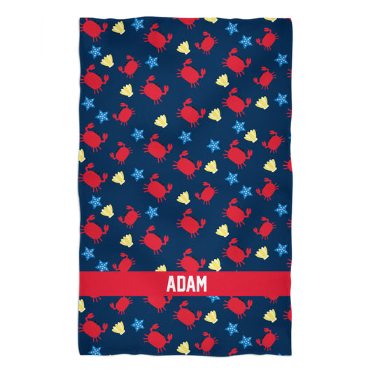 Crabs Print Personalized Name Navy Towel 51 x 32""