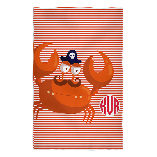 Crab Personalized Monogram Red and White Stripes Towel 51x 32""