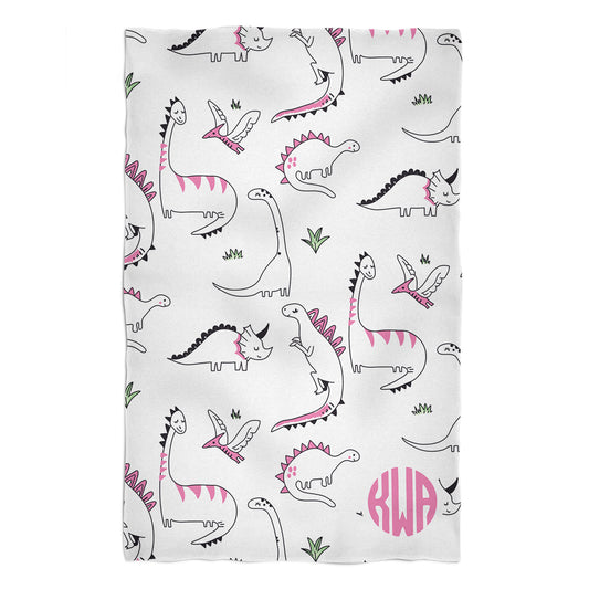 Dinosaur Print Monogram White Towel