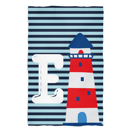 Lighthouse Initial Name Blue and Light Blue Stripes Towel   51x 32""
