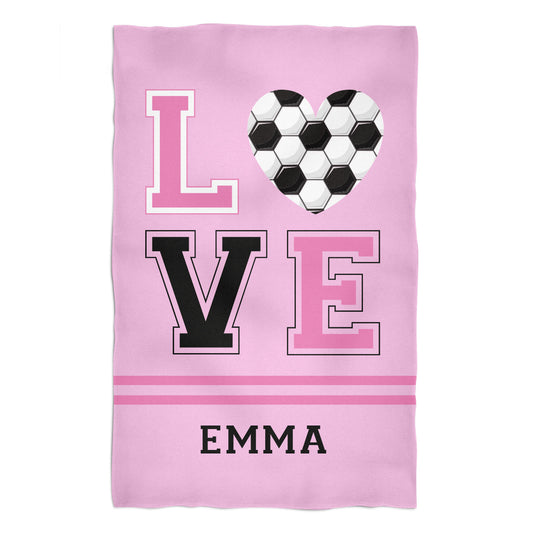 Love Soccer Personalized Name Pink Towel 51 x 32",OS"