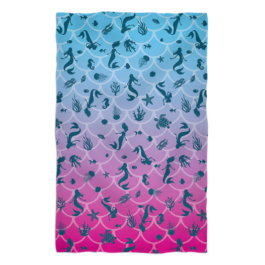 Mermaid Print Turquoise and Hot Pink Degrade Towel 51x 32""