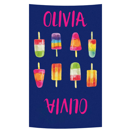 Popsicles Personalized Name Blue Towel 51 X 32""