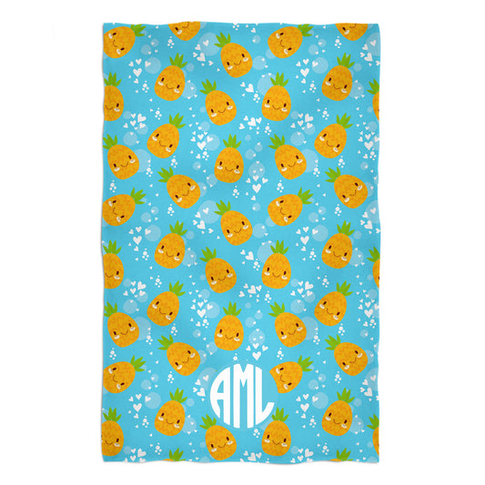 Pineapple Print Monogram Aqua Towel
