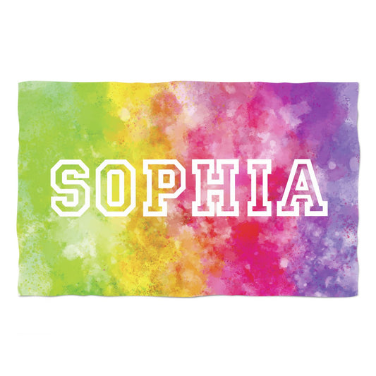 Personalized Name Pink Green and Purple Watercolor Towel 51 x 32""
