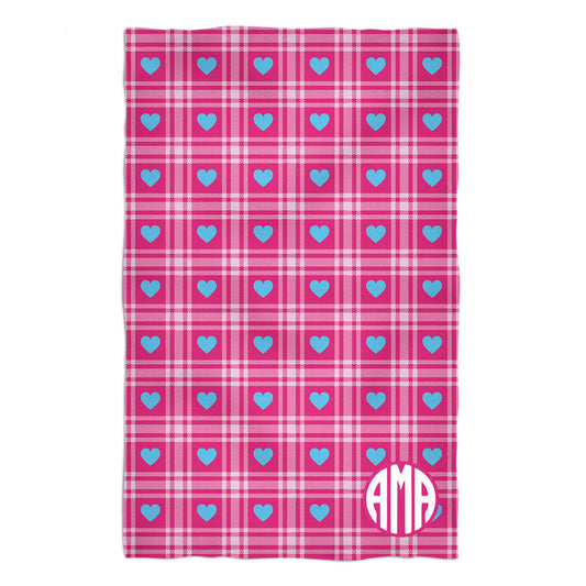 Hearts Print Monogram Gingham Pink Towel  51x 32""