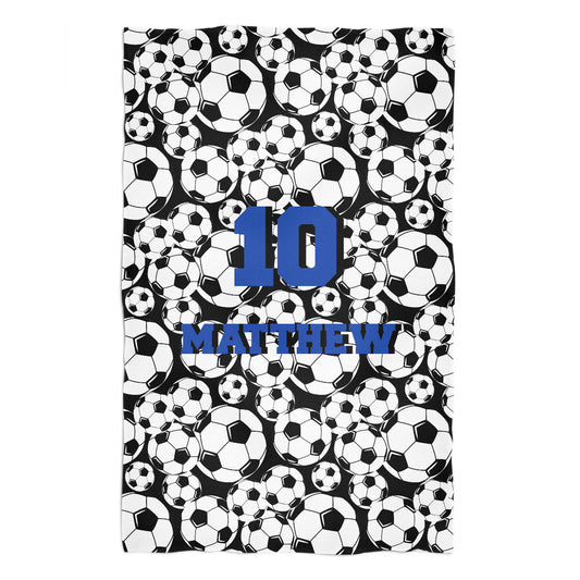 Soccer Ball Print Name and Number Black Towel 51 x 32""
