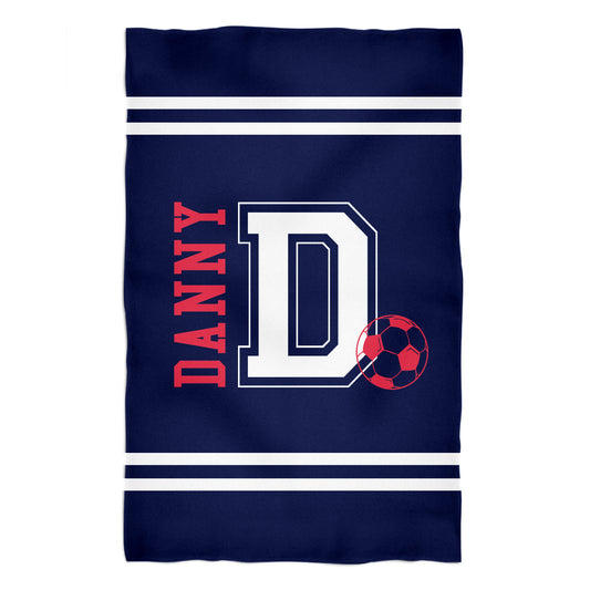 Soccer Personalized Initial and Name Navy Towel 51 x 32""