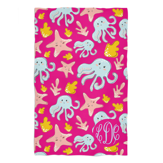 Sea Print Monogram Hot Pink Towel