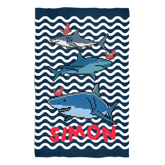 Sharks Personalized Name Navy Towel 51 x 32""