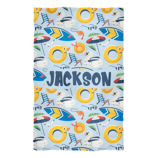 Summer Personalized Name Ligth Blue and Yellow Towel 51 x 32""