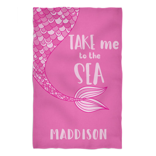 Take Me To The Sea Personalized Name Pink Towel 51 x 32""