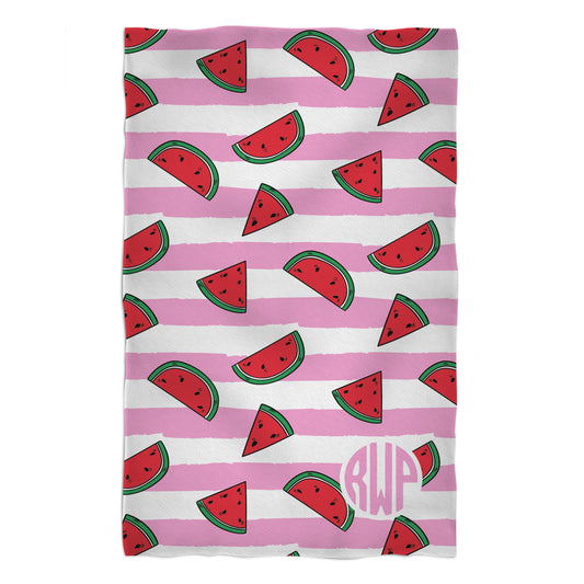 Watermelon Print Monogram White and Pink Stripes Towel 51 x 32""