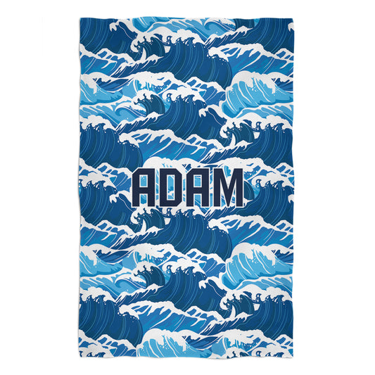 Sea Waves Print Personalized Name Blue Towel 51 x 32""