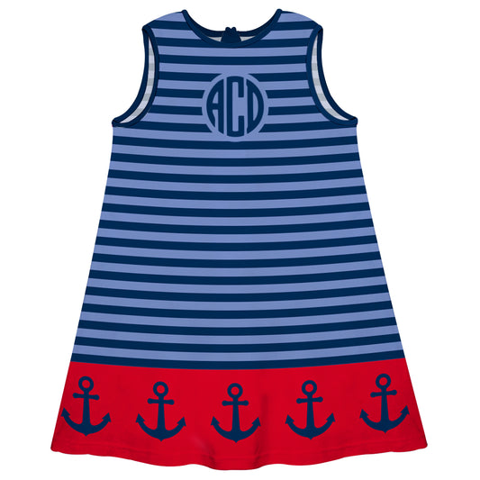 Anchors Monogram Red Blue And Navy Stripes A Line Dress