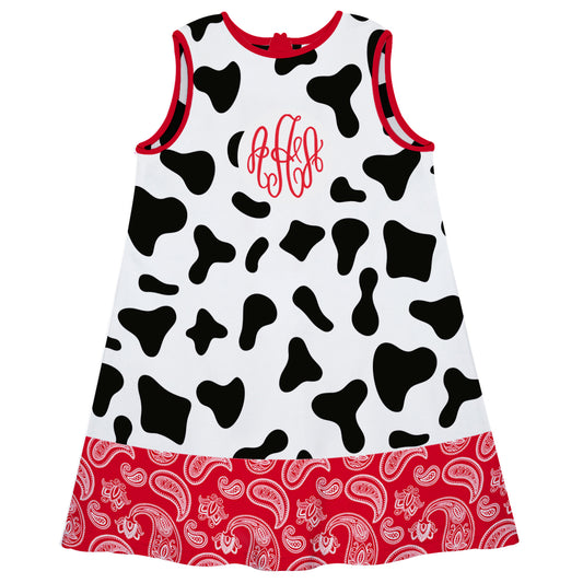 Cow Print Personalized Monogram White and Red A Line Dress