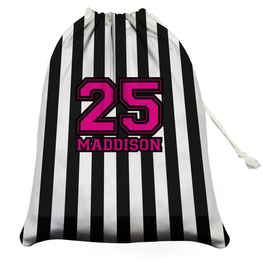 Personalized Number and Name Black and White Stripes Laundry 19 x 27""