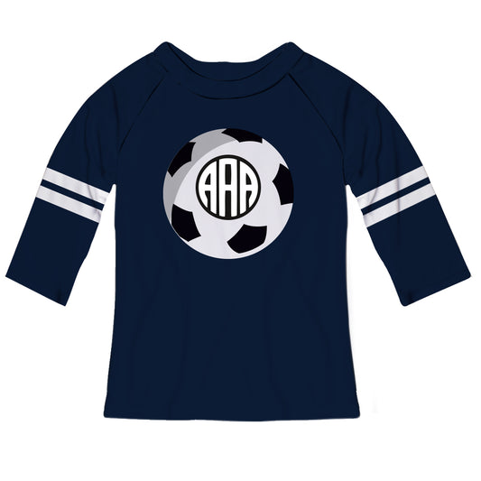 Soccer Ball Monogram Navy Raglan Tee Shirt 3/4 Sleeve