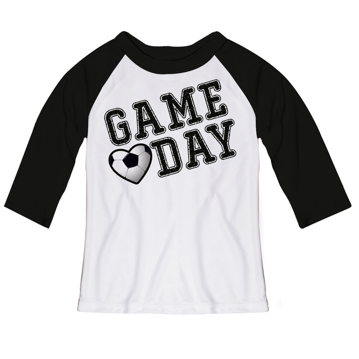 Game Day Soccer White and Black Raglan Tee Shirt 3/4 Sleeve