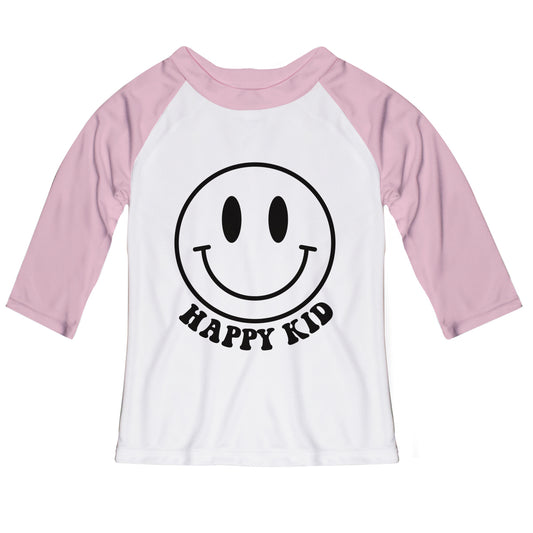 Happy Kind White and Pink Raglan Tee Shirt 3/4 Sleeve
