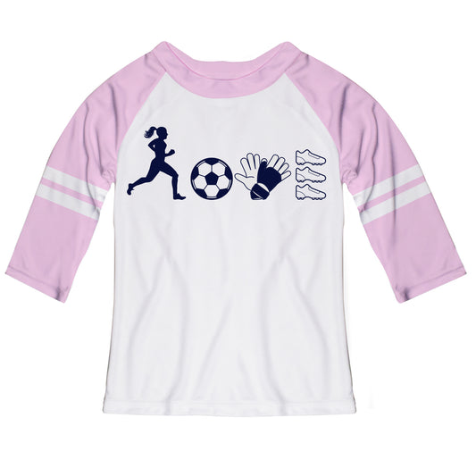 Love Soccer White and Pink Raglan Tee Shirt 3/4 Sleeve