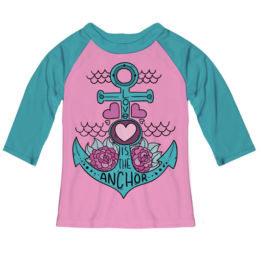 Love Is The Anchor Pink and Turquoise Raglan Tee Shirt 3/4 Sleeve
