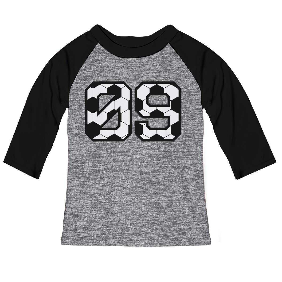 Soccer Personalized Number Gray and Black Raglan Tee Shirt 3/4 Sleeve