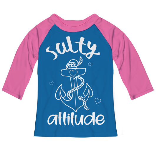 Salty Attitude Royal and Pink Raglan Tee Shirt 3/4 Sleeve