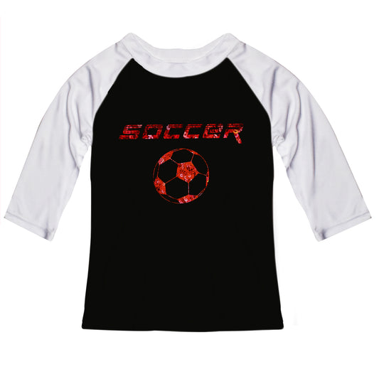 Soccer Black and White Raglan Tee Shirt 3/4 Sleeve