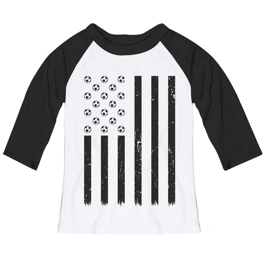 USA Flag White and Black Raglan Tee Shirt 3/4 Sleeve
