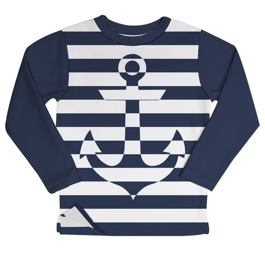 Anchor White and Navy Stripes Fleece Sweatshirt With Side Vents
