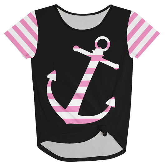 Anchor Black and Pink Navy Knot Top