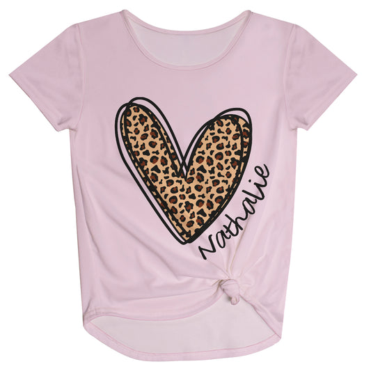 Heart Personalized Name Pink Short Sleeve Knot Top