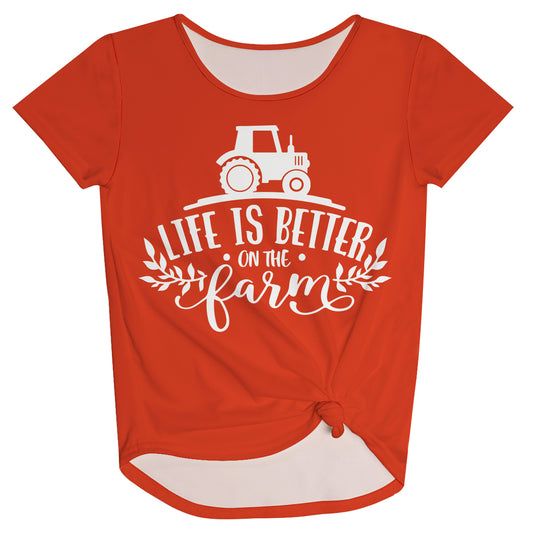 Life Is Better On The Farm Orange Knot Top