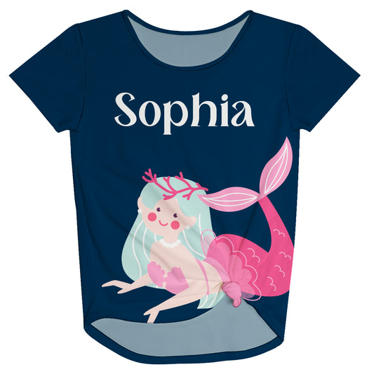 Mermaid Personalized Name Navy Knot Top