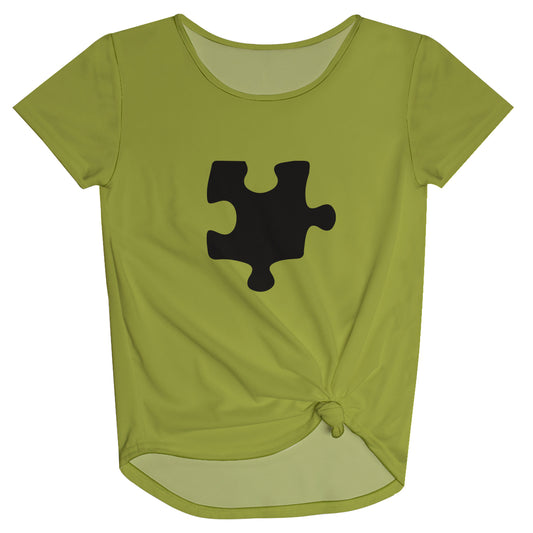 Puzzle Green Short Sleeve Knot Top