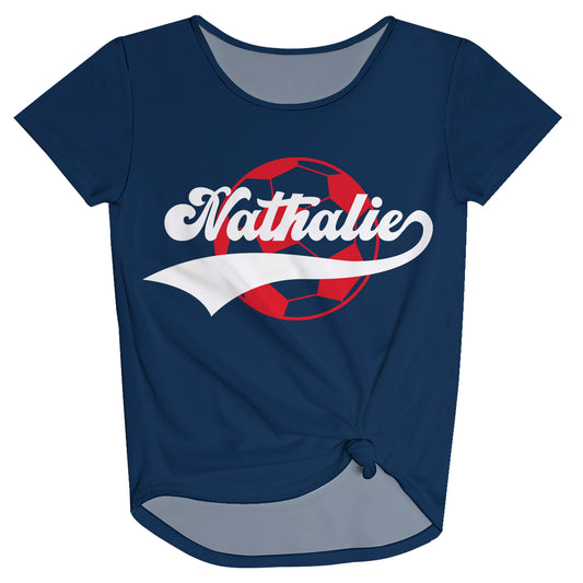 Soccer Ball Personalized Name Navy Knot Top