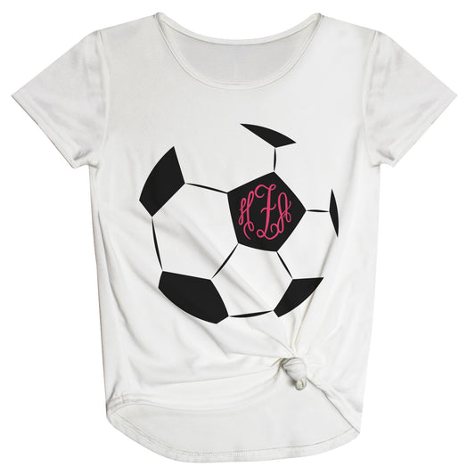 Soccer Ball Personalized Monogram White Knot Top