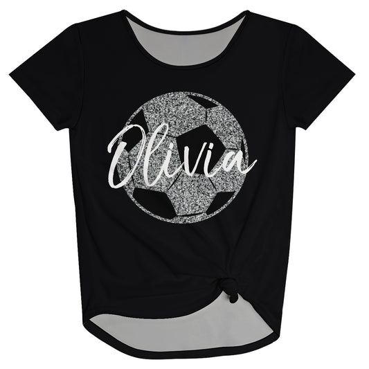 Soccer Ball Personalized Name Black Knot Top