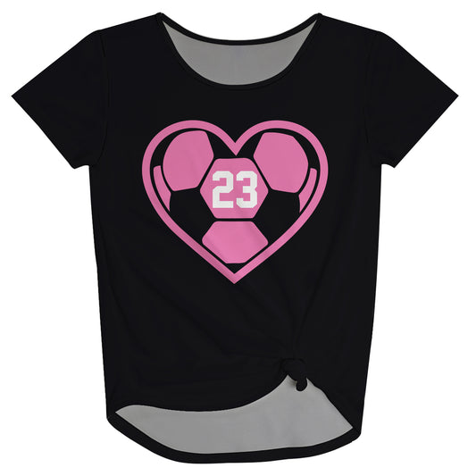 Soccer Heart Personalized Number Black Knot Top