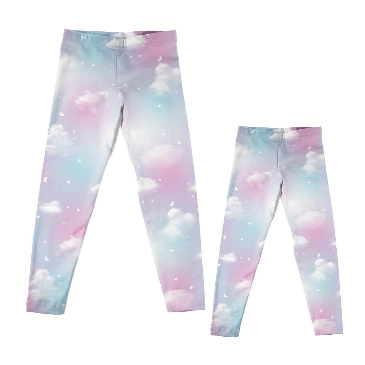 Clouds and Stars Print White Blue Pink Watercolor Leggings - Wimziy&Co.