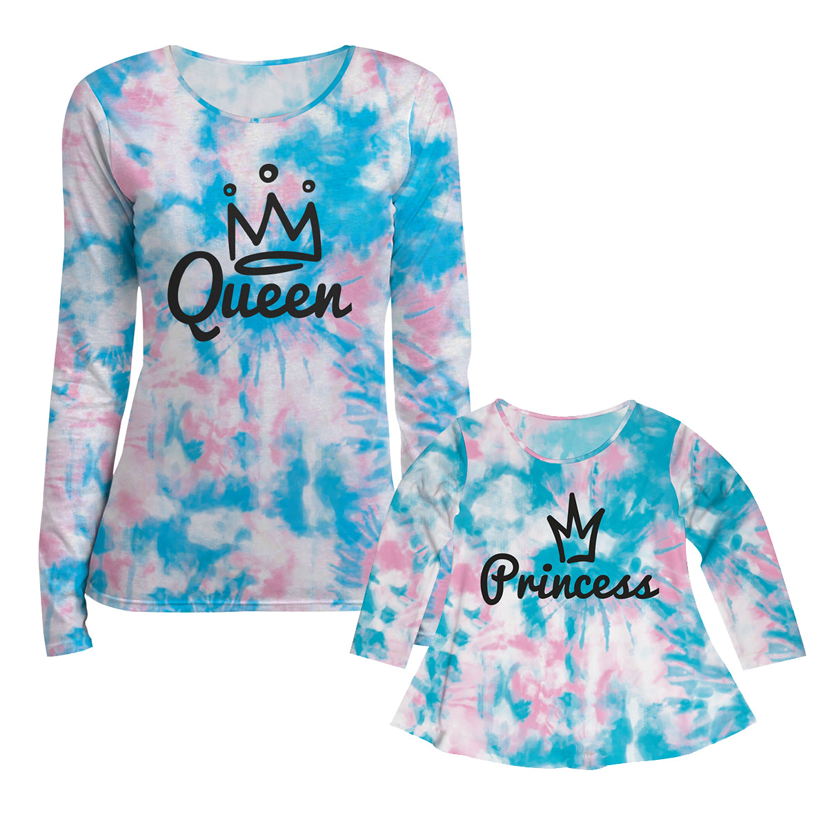 Crown Princess Pink and Blue Tie Dye Long Sleeve Laurie Top - Wimziy&Co.