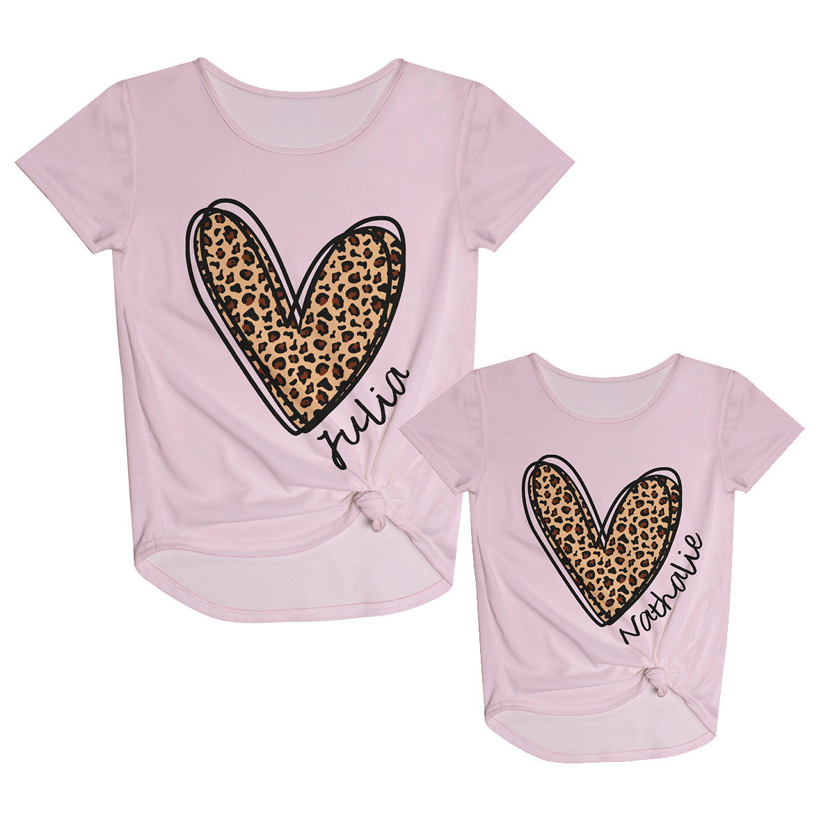 Heart Personalized Name Pink Short Sleeve Knot Top - Wimziy&Co.